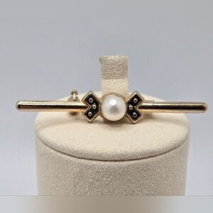 Bar Pin Single Faux Pearl Gold tone 2'' Simple Casual Elegant Vintage